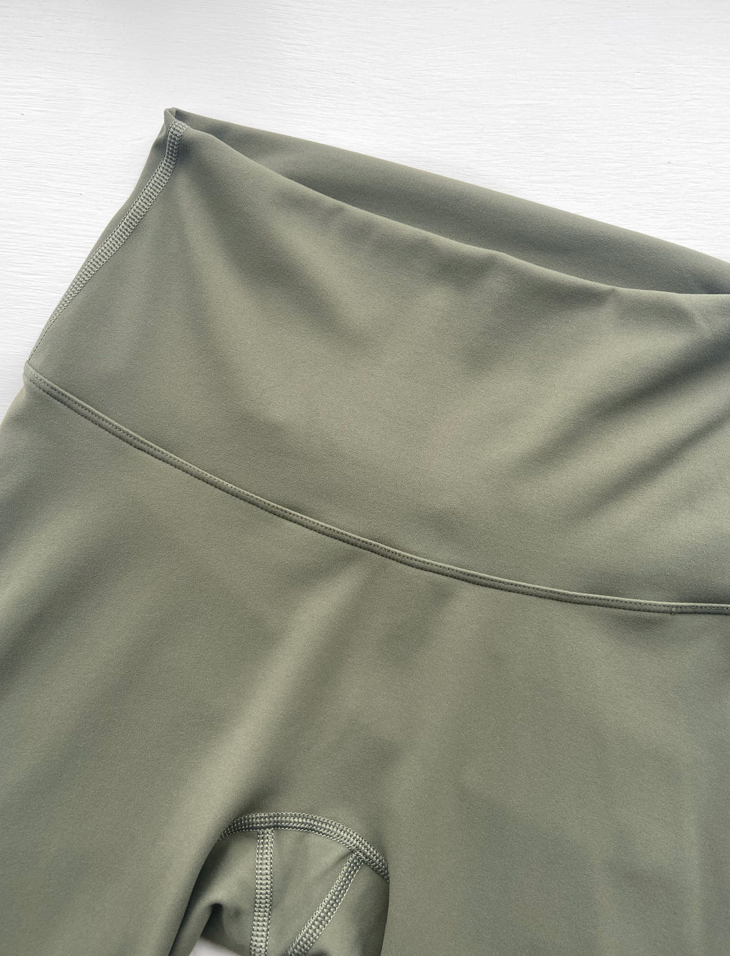 High Waisted Leggings with No Front Seam - Khaki Green